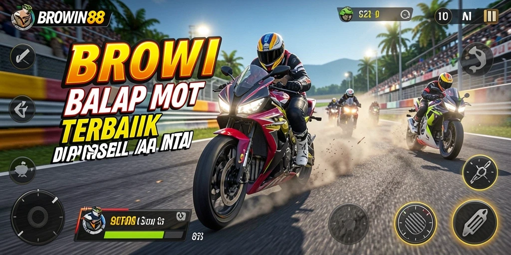 Screenshot gameplay BROWIN88 menunjukkan aksi balap motor yang mendebarkan.