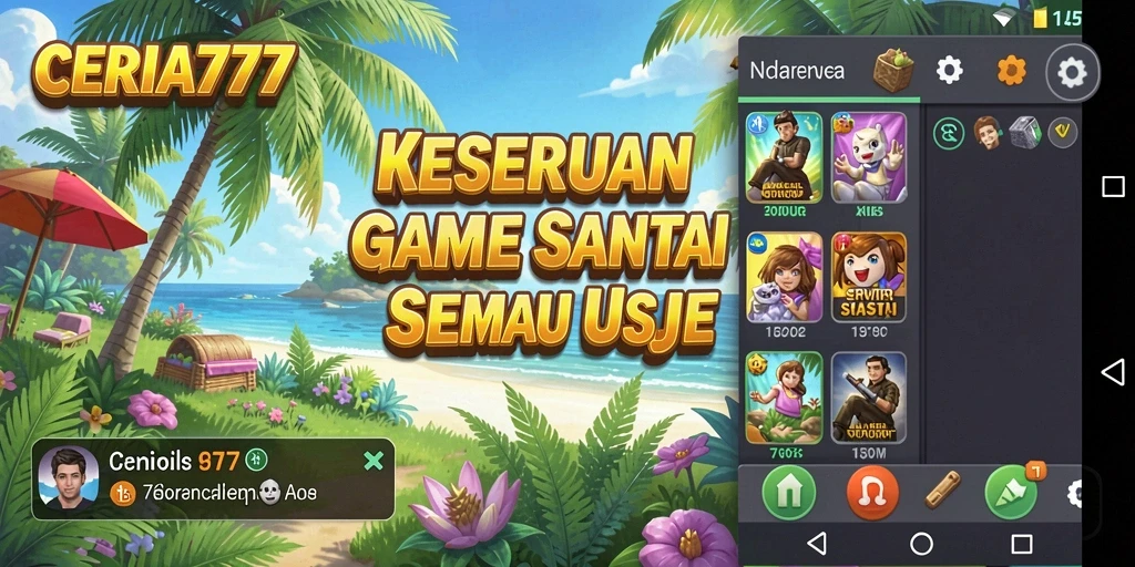 Tampilan gameplay CERIA777 yang ceria dan penuh warna.