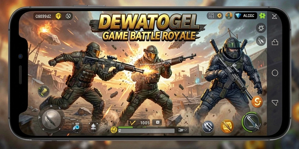 Screenshot DEWATOGEL menampilkan aksi intens dalam pertempuran Battle Royale.