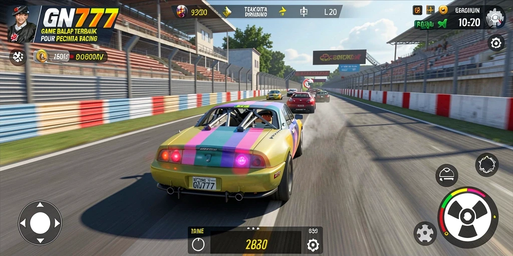Tampilan gameplay seru dan mendebarkan dari GN777 saat balapan.