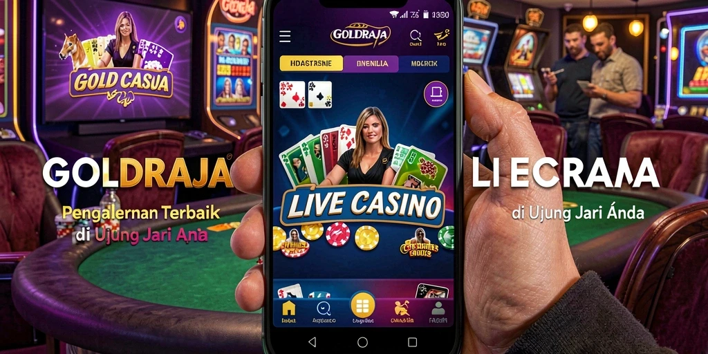 Screenshot gameplay GOLDRAJA menampilkan dealer langsung dan suasana kasino yang mendebarkan.