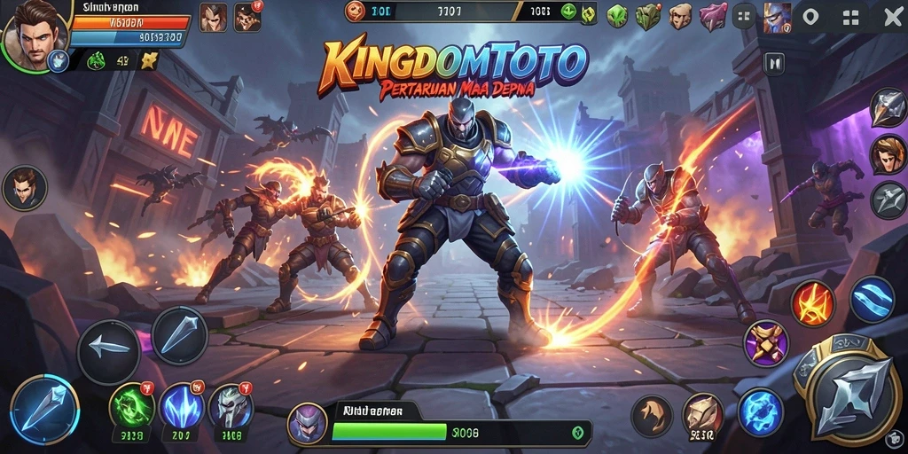 Tangkapan layar gameplay KINGDOMTOTO dengan karakter yang bertarung.