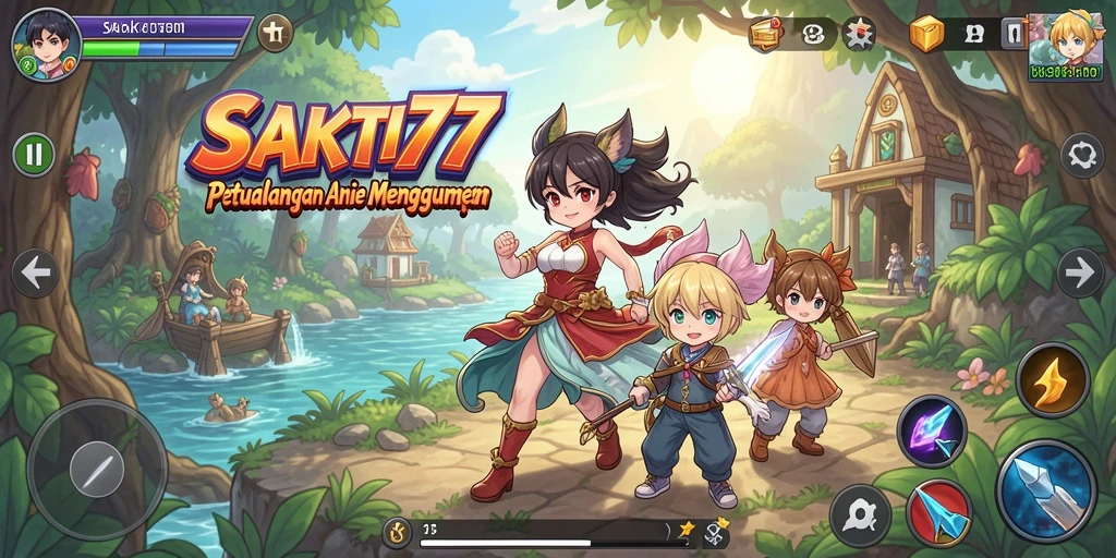 Gameplay SAKTI77 dengan karakter anime yang beraksi.